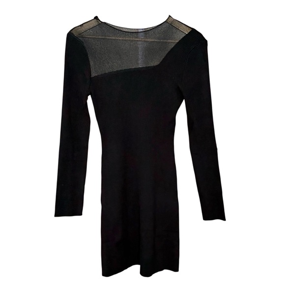Commense Semi Sheer Panel Sweater Dress Black Knit Mesh Shoulder NWT Small - Picture 4 of 11
